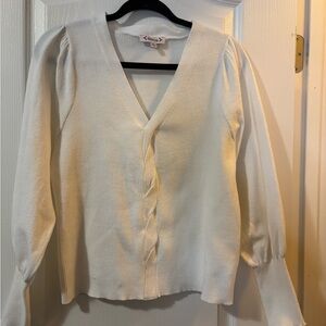 Nanette Lepore Sz XL White V-Neck Cardigan Sweater